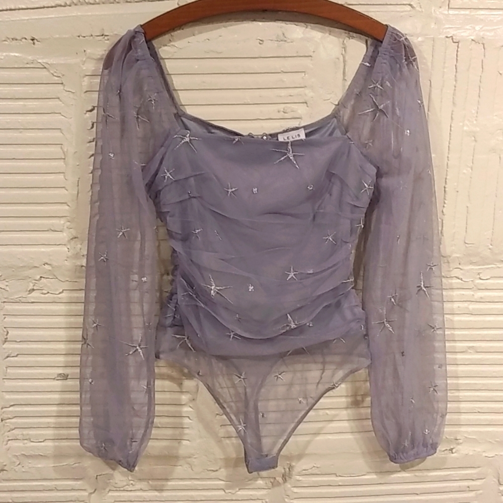 Lelis collection silver tank with sheer star bodysuit